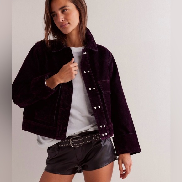 NWT We The Free Suzy Flocked Denim Jacket XS Wine - Picture 1 of 11